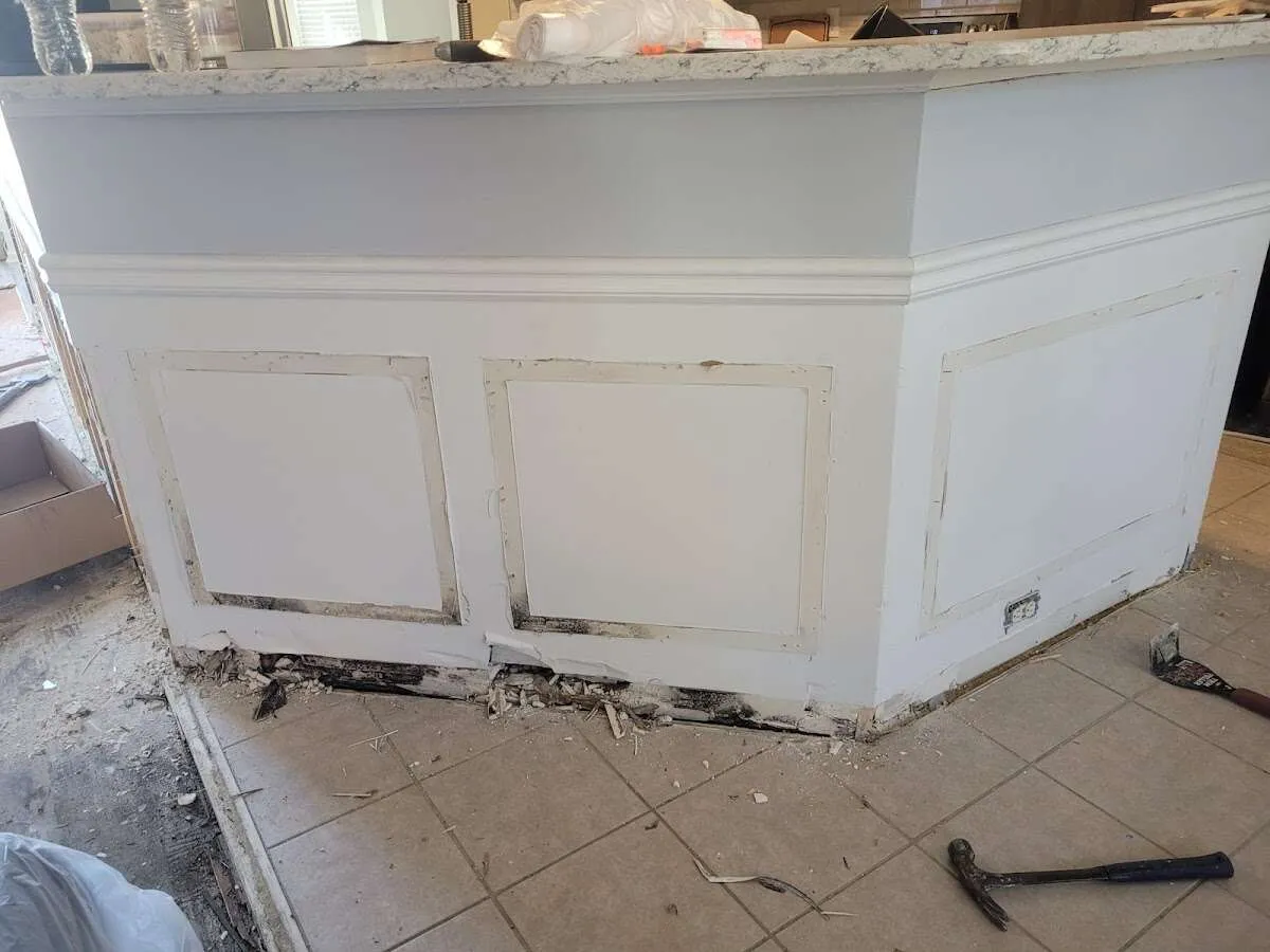 Water damage and mold on kitchen during Storm Damage Restoration in Addison